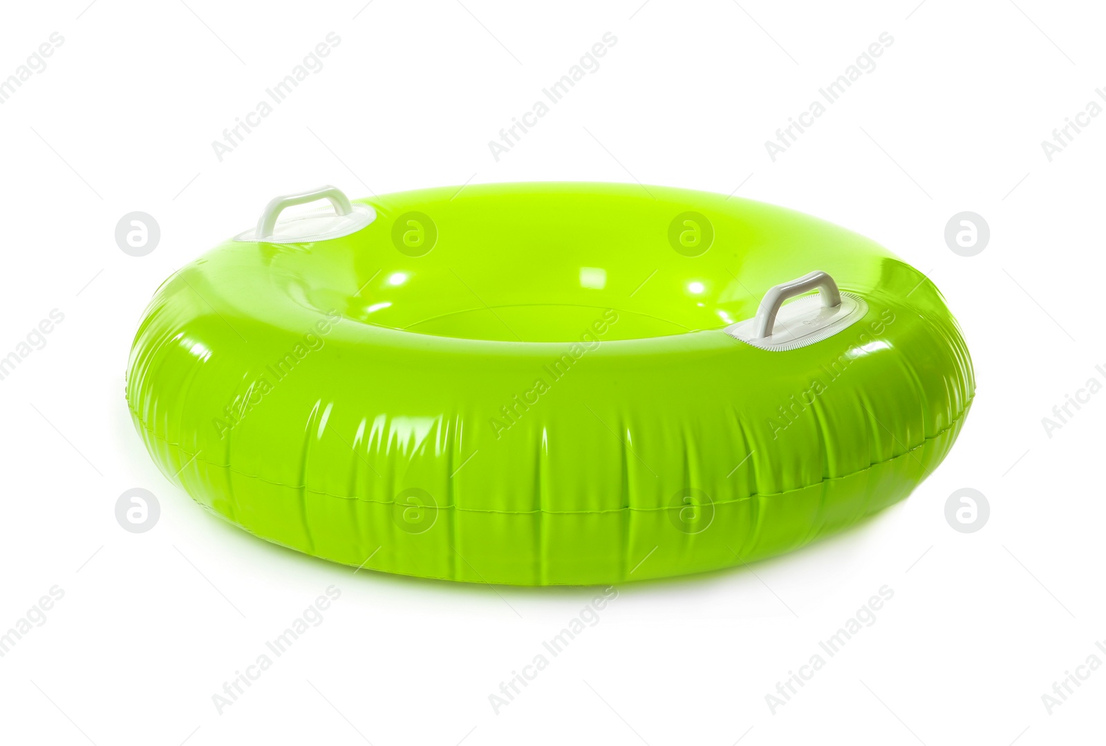 Photo of Bright inflatable ring on white background. Summer holidays