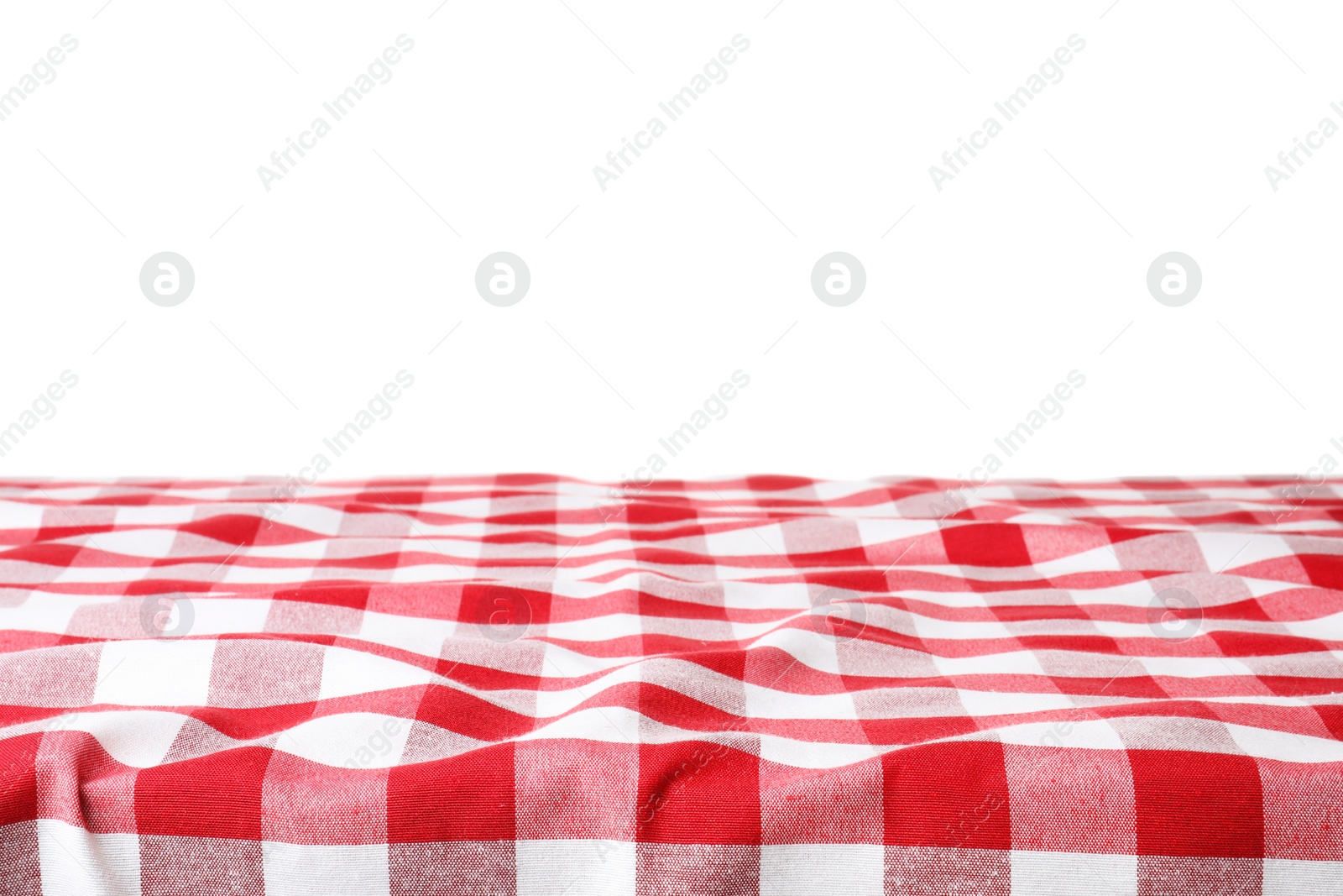 Photo of Table with red checkered cloth isolated on white