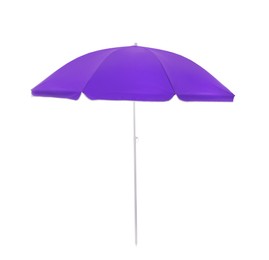 Image of Open violet beach umbrella isolated on white