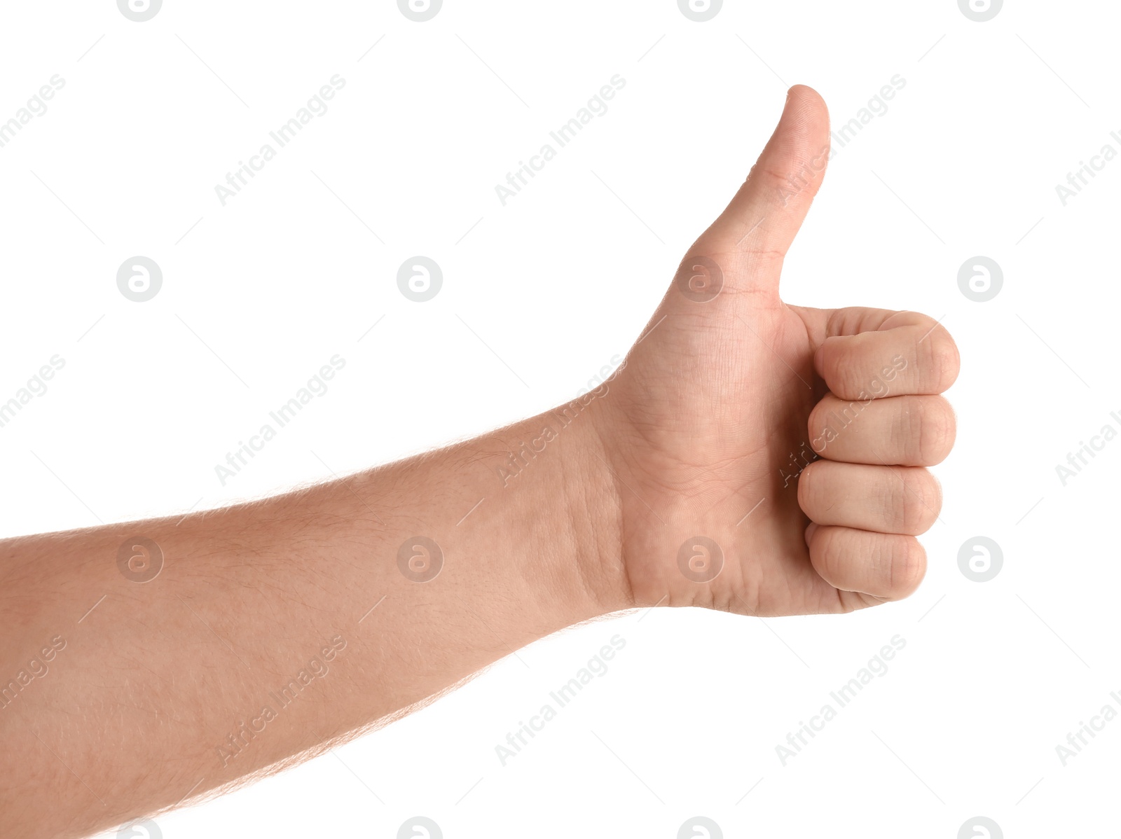 Photo of Abstract young man's hand on white background