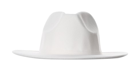 Stylish hat isolated on white. Trendy headdress