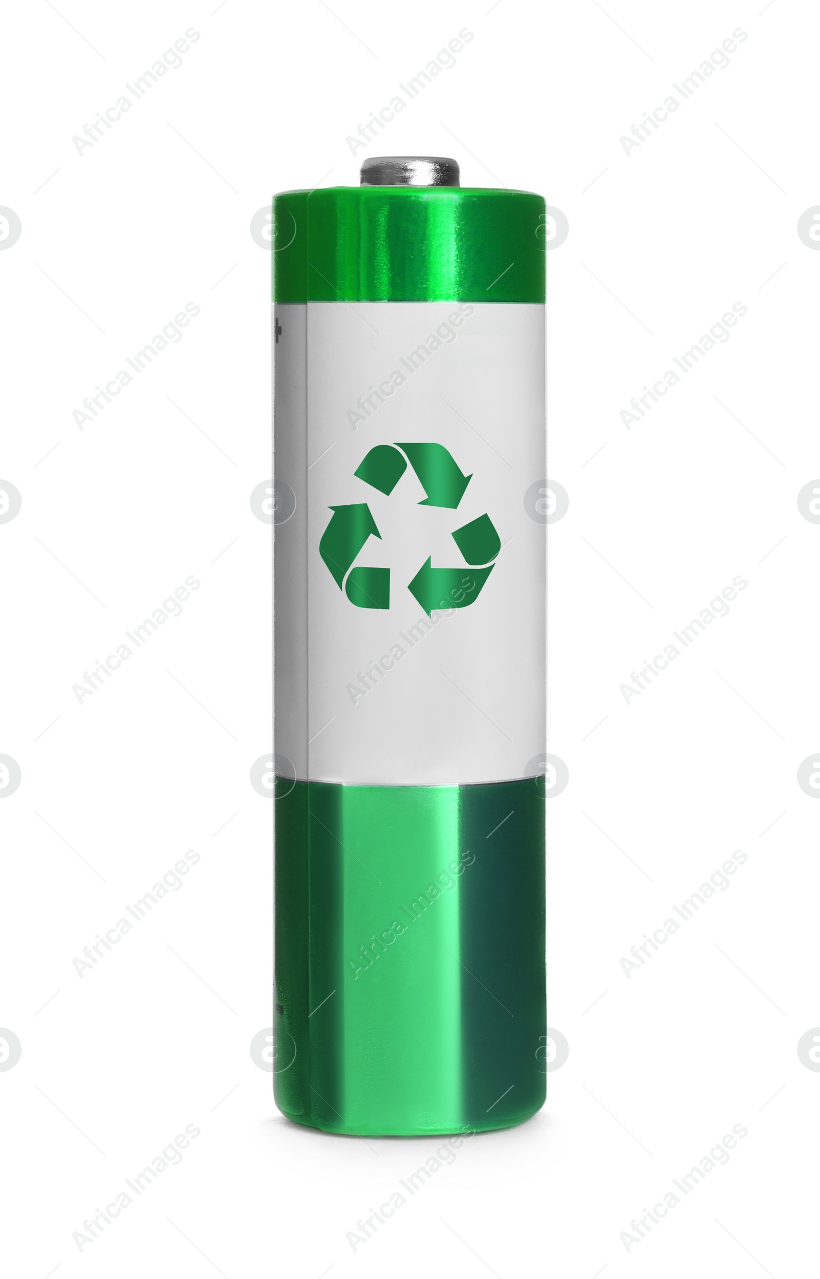 Image of Battery with recycle symbol isolated on white