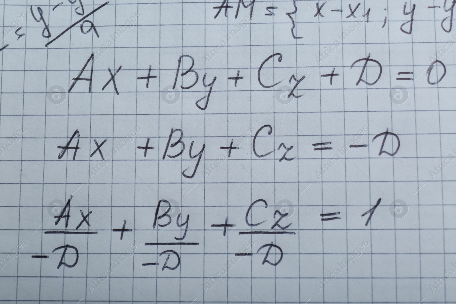 Photo of Sheet of paper with different mathematical formulas, top view