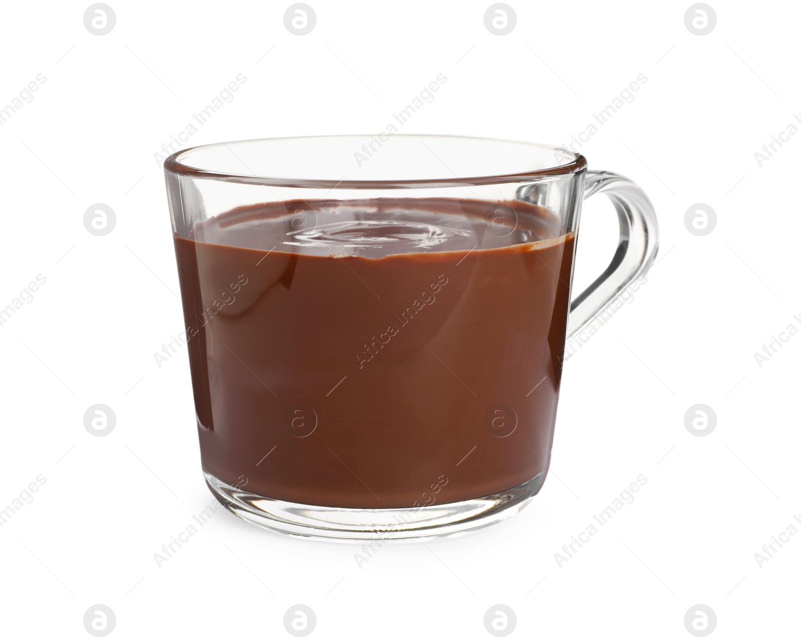 Photo of Glass cup of delicious hot chocolate isolated on white