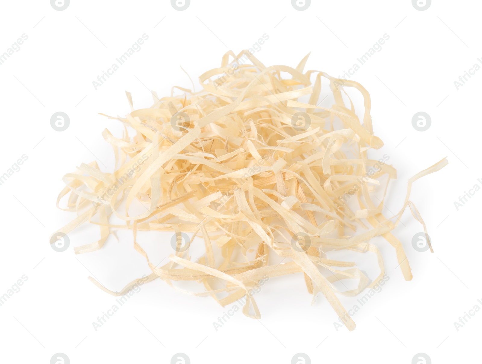 Photo of Pile of wood shavings isolated on white