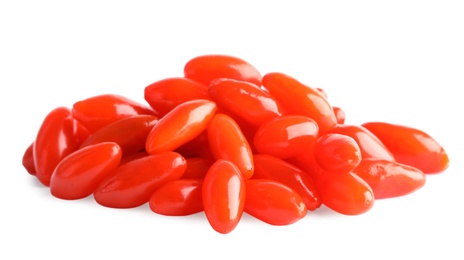 Fresh ripe goji berries on white background