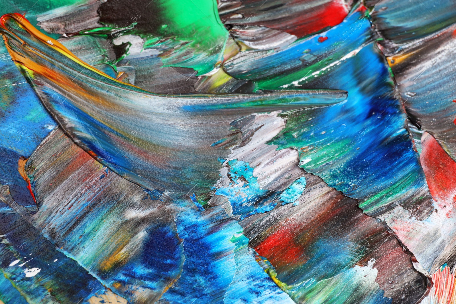 Photo of Abstract colorful acrylic paint as background, closeup view