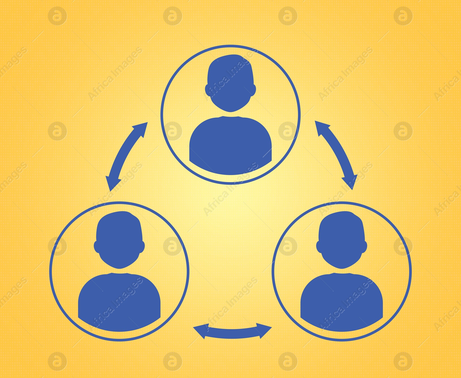 Illustration of Human icons connected with double arrows on golden background, illustration. Multi-user system