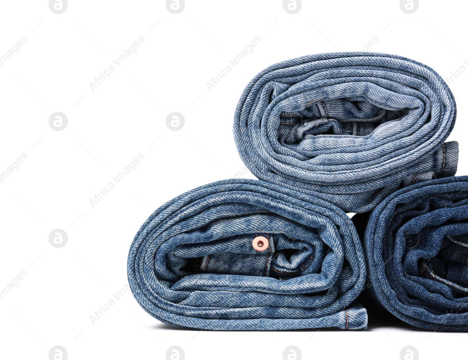 Image of Different stylish rolled jeans isolated on white