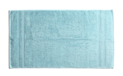 Clean soft terry towel on white background, top view