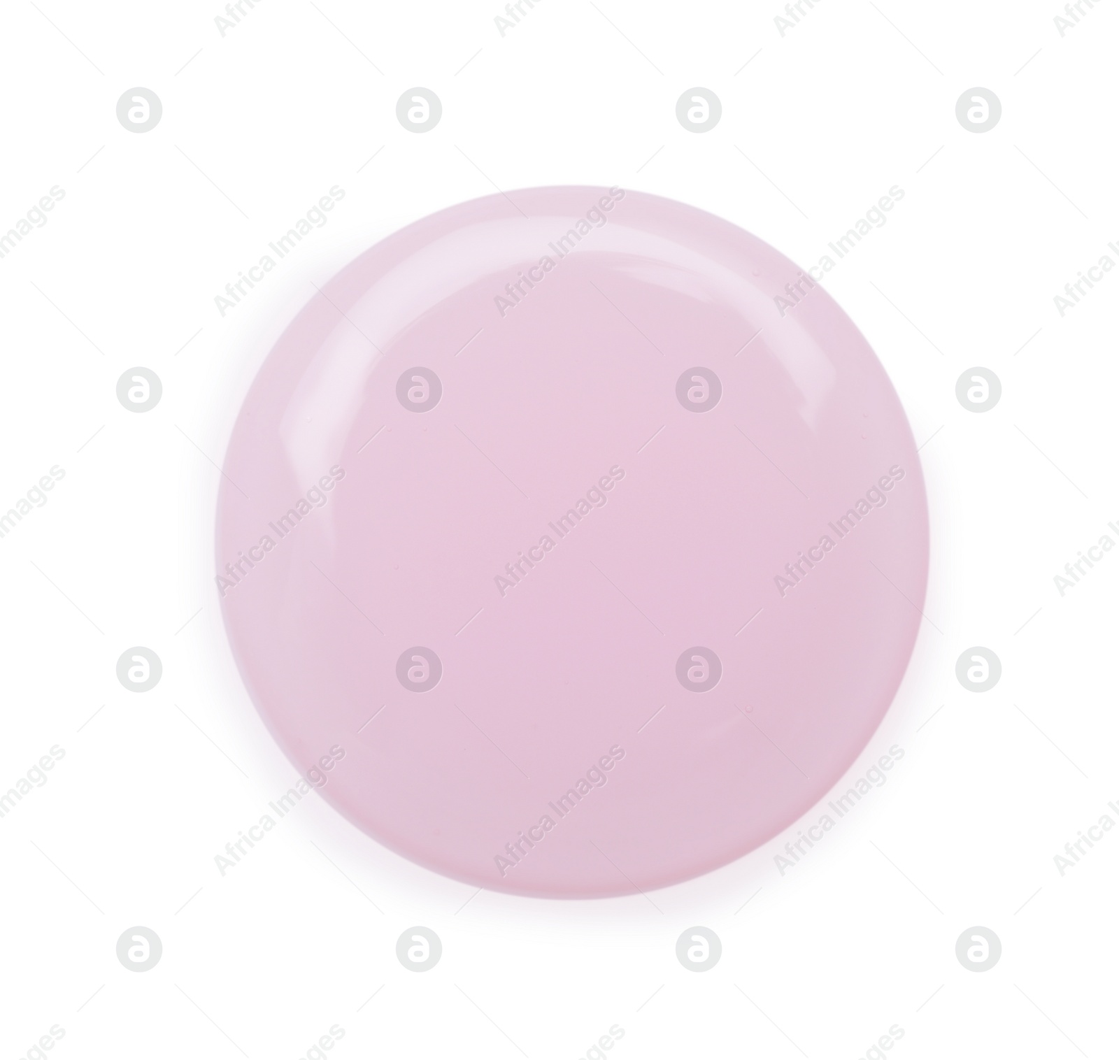 Photo of Sample of light pink cosmetic gel on white background, top view