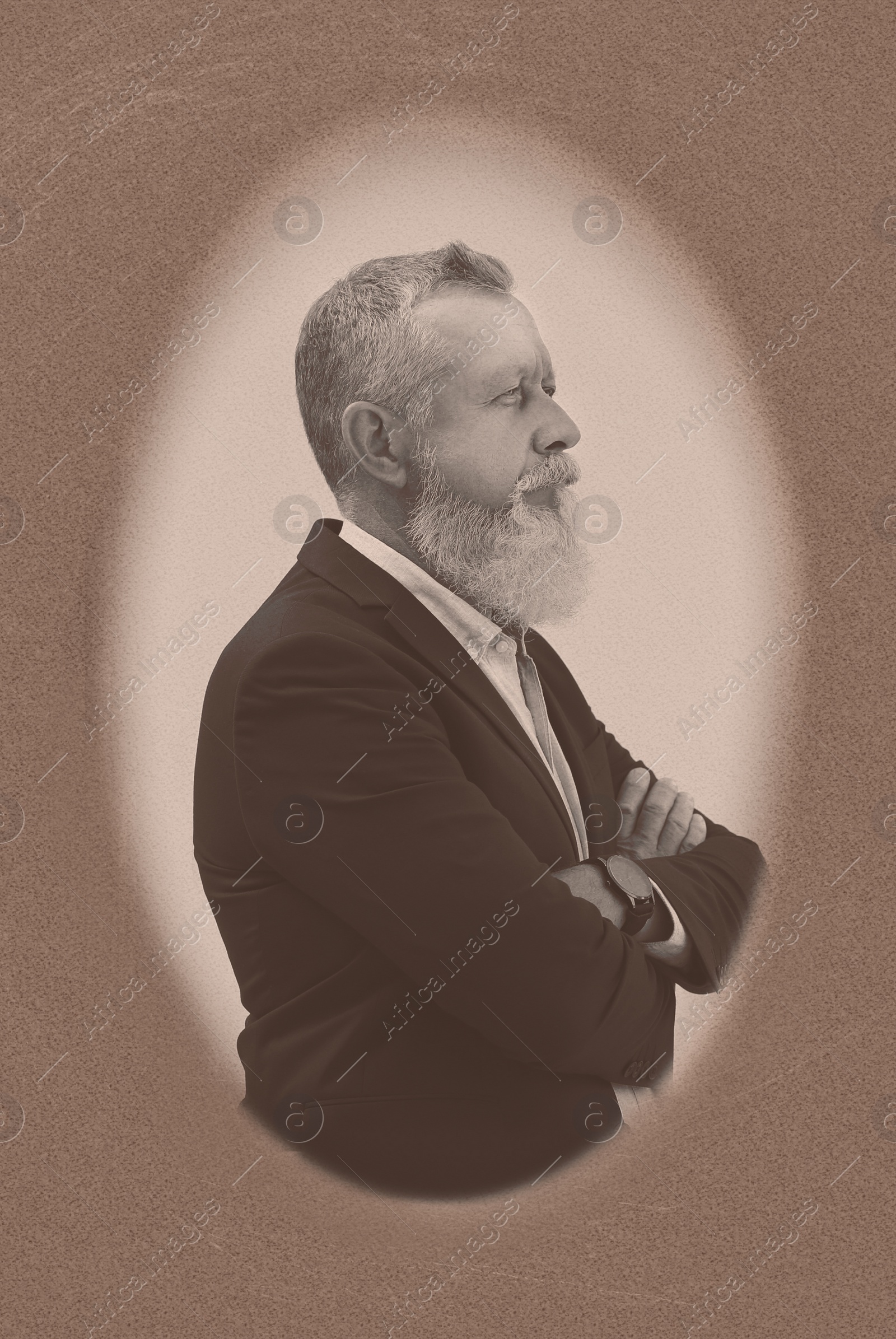 Image of Old picture of handsome mature man. Portrait for family tree