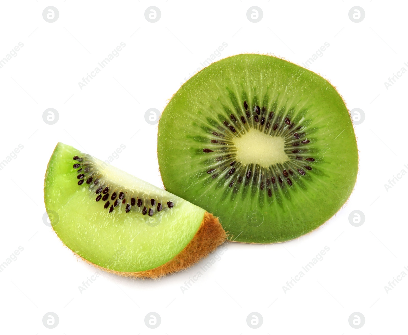 Photo of Pieces of fresh kiwis on white background