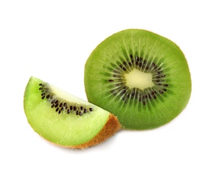 Photo of Pieces of fresh kiwis on white background