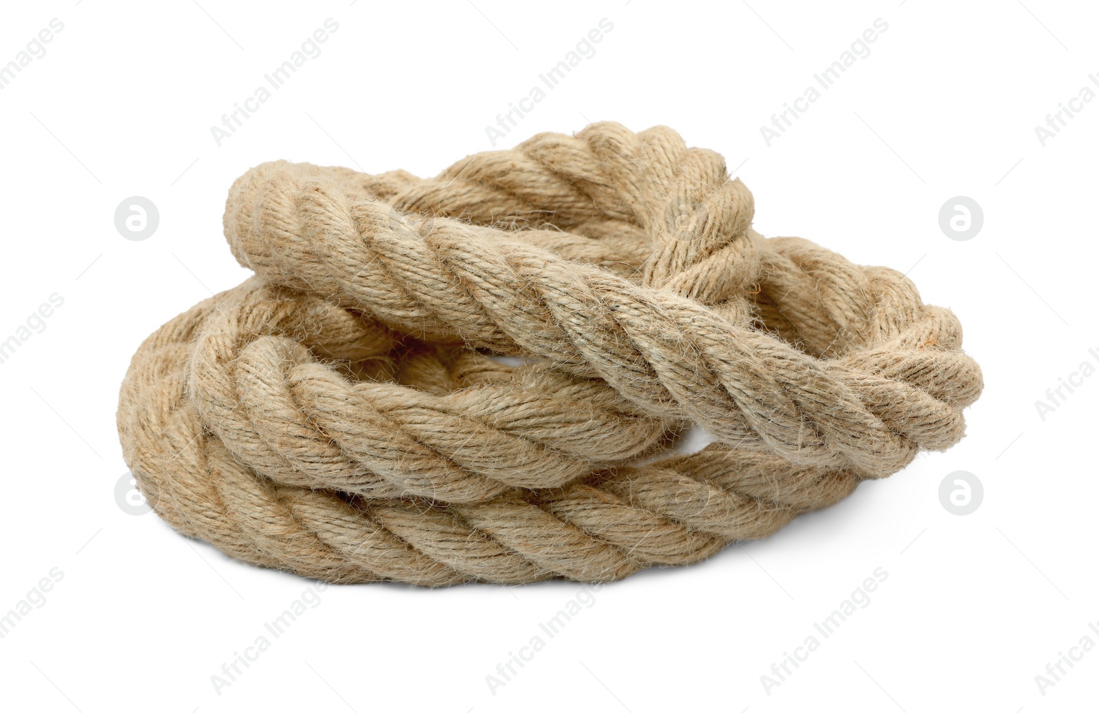 Photo of Bundle of hemp rope isolated on white