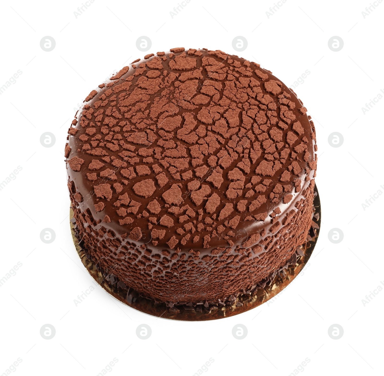 Photo of Delicious chocolate truffle cake isolated on white