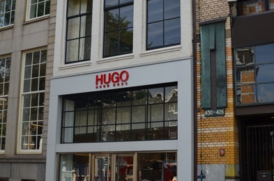 Amsterdam, Netherlands - June 25, 2022: Facade of Hugo Boss fashion store