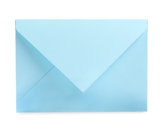 Photo of Light blue letter envelope on white background