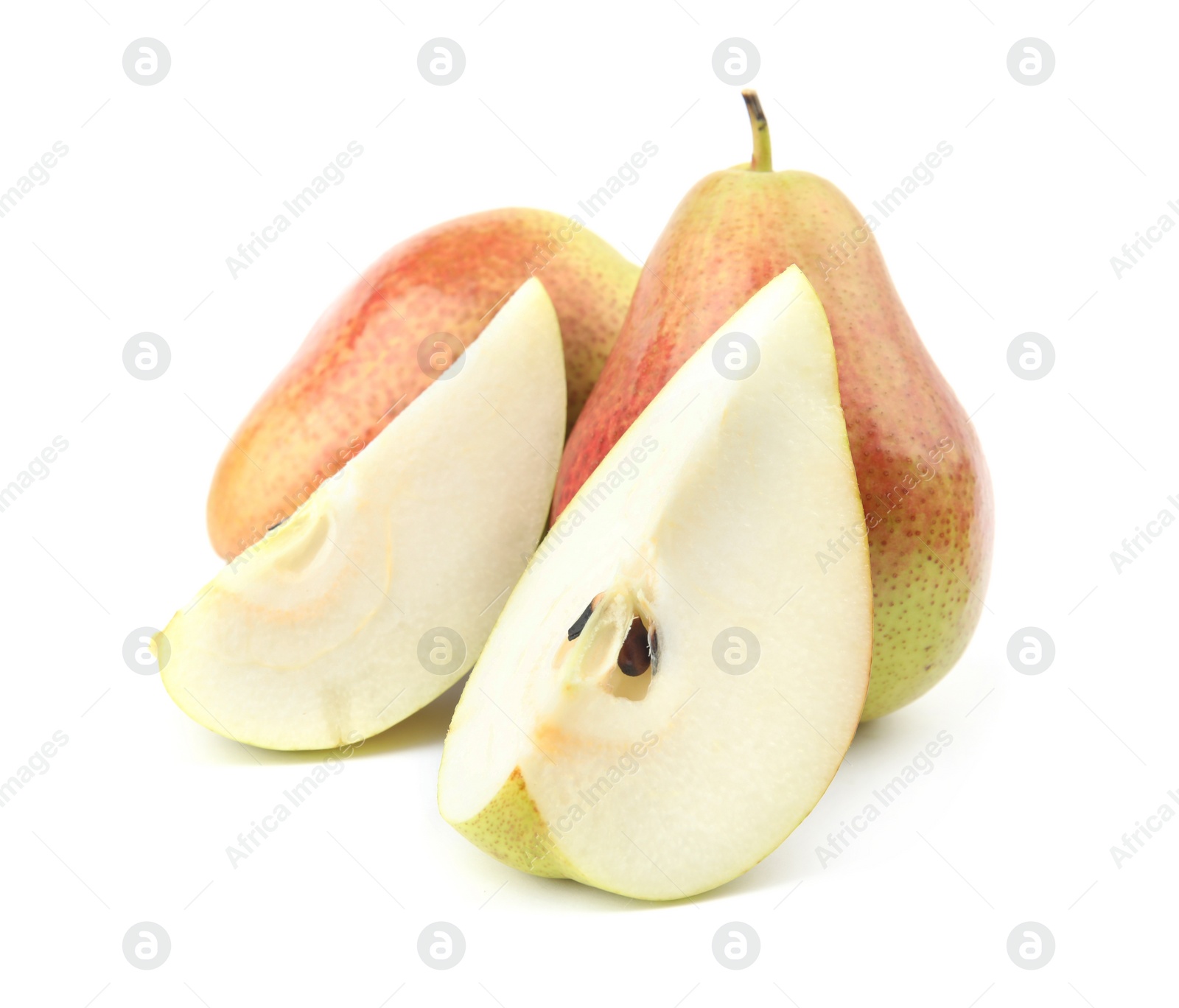 Photo of Ripe fresh juicy pears isolated on white