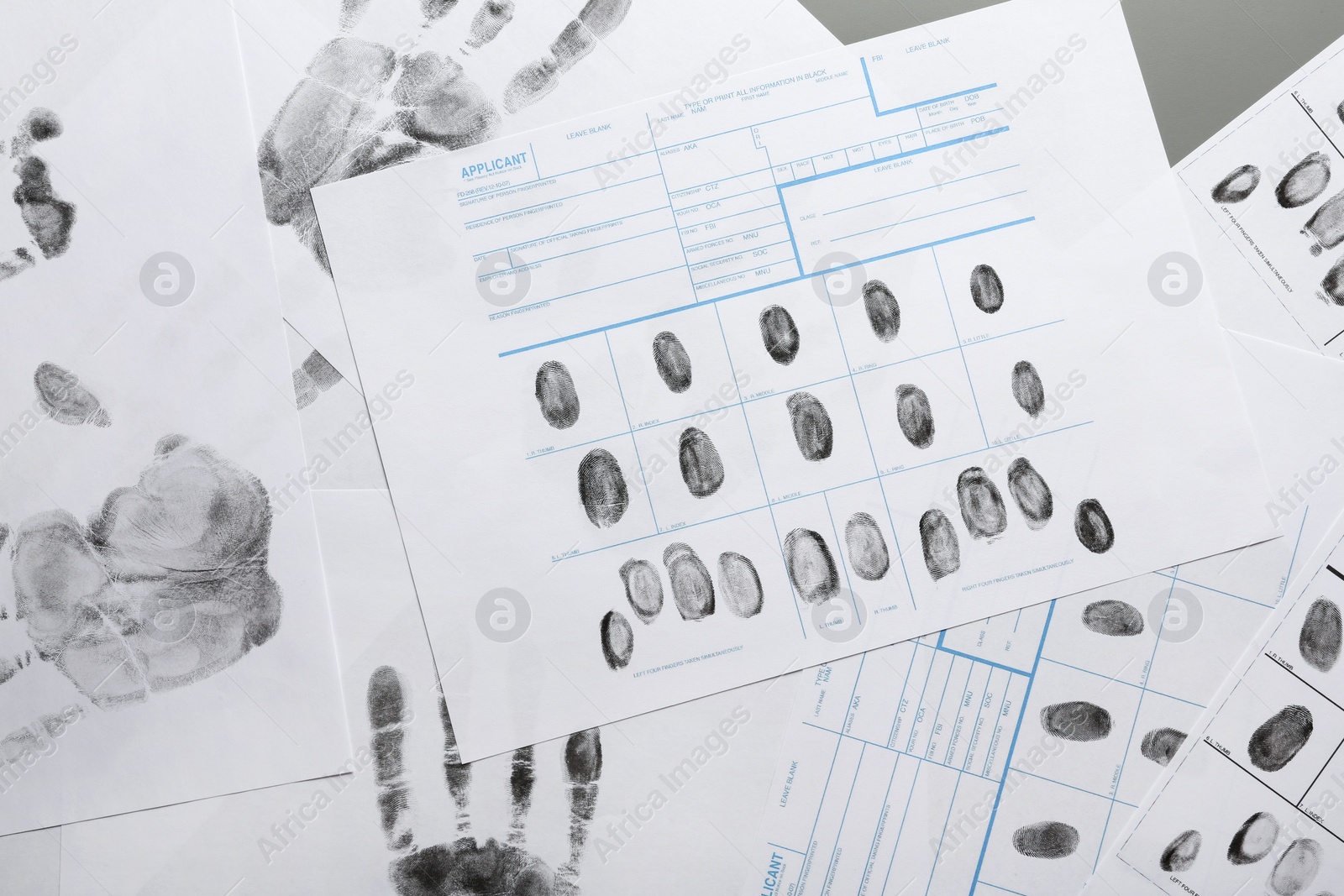 Photo of Fingerprint record sheets, top view. Criminal investigation