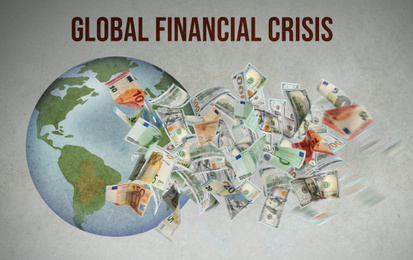Image of Illustration of Earth and money. Coronavirus impact on global financial crisis