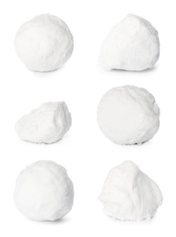 Image of Set of different snowballs on white background 