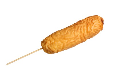 Photo of Delicious deep fried corn dog isolated on white