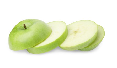 Photo of Sliced ripe green apple isolated on white
