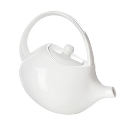 Clean empty ceramic teapot isolated on white