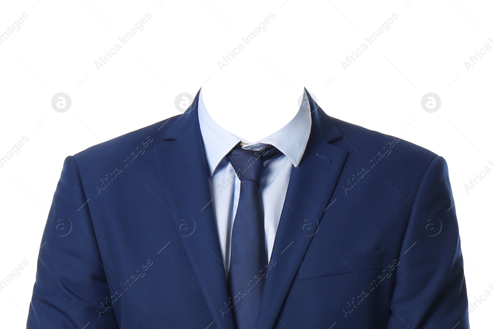 Image of Formal wear replacement template for passport photo or other documents. Jacket and shirt with necktie isolated on white