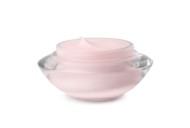 Jar of body cream on white background