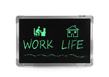 Work-life balance concept. Blackboard with drawings on white background