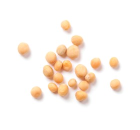 Photo of Mustard seeds on white background, top view