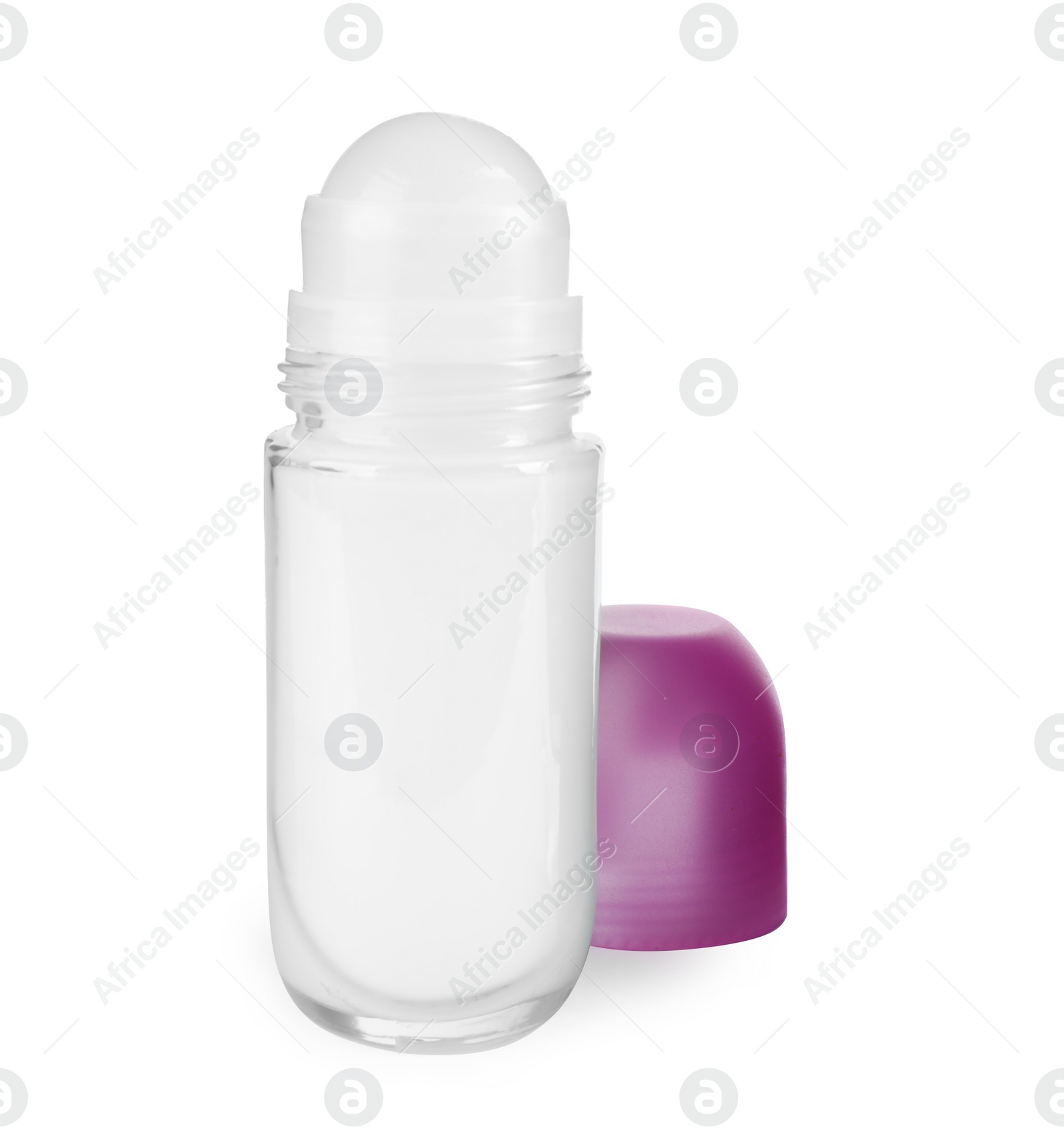 Photo of Blank glass deodorant container on white background