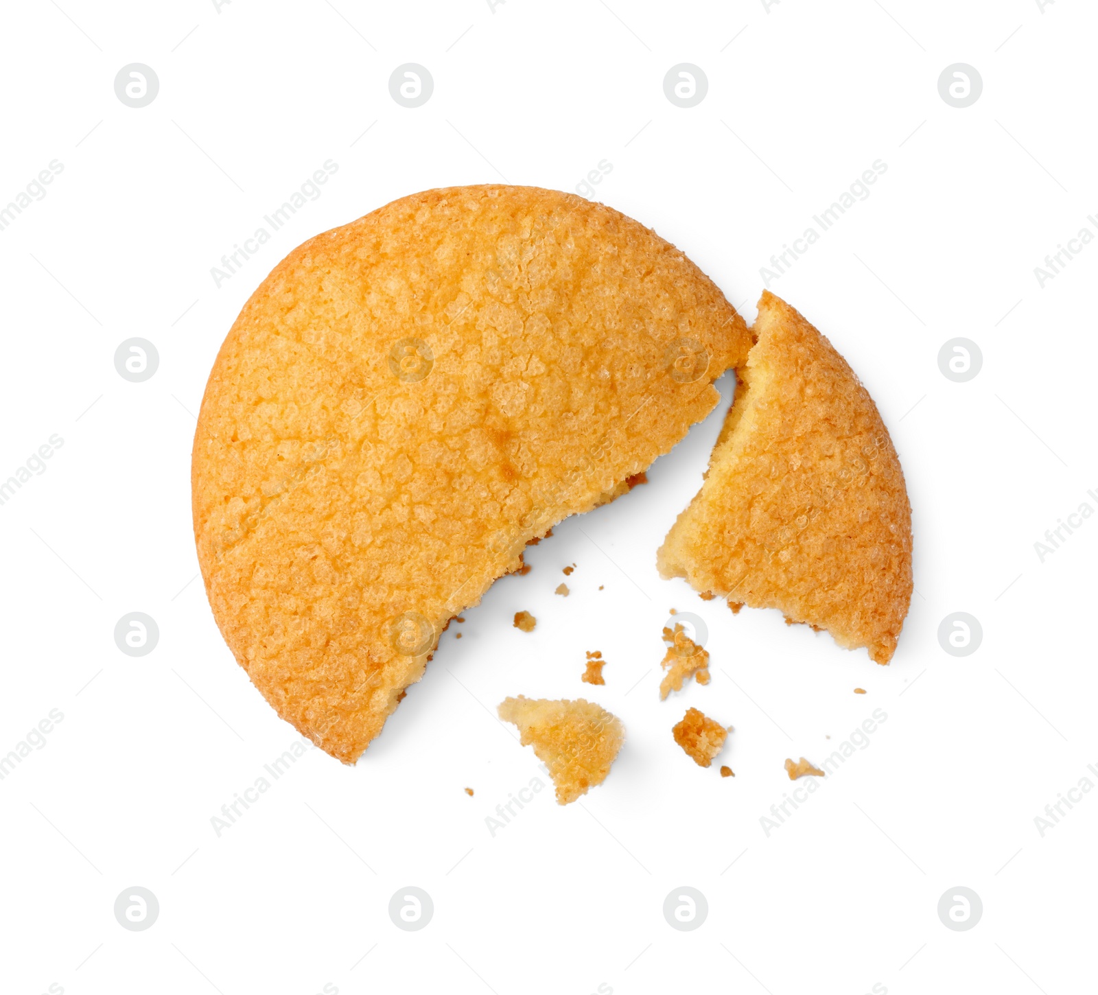 Photo of Broken tasty Danish butter cookie isolated on white, top view