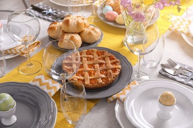 Festive Easter table setting with traditional meal