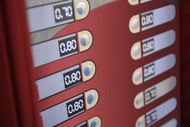 Coffee vending machine, closeup. Menu with different drinks and buttons