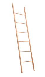 Photo of Modern wooden ladder isolated on white. Construction tool