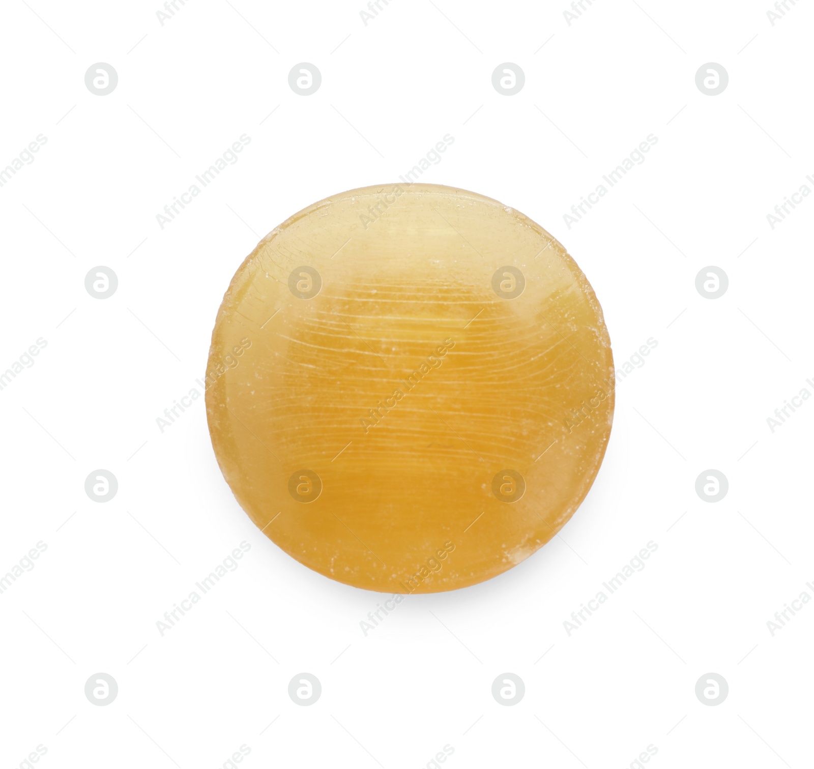 Photo of One yellow cough drop isolated on white