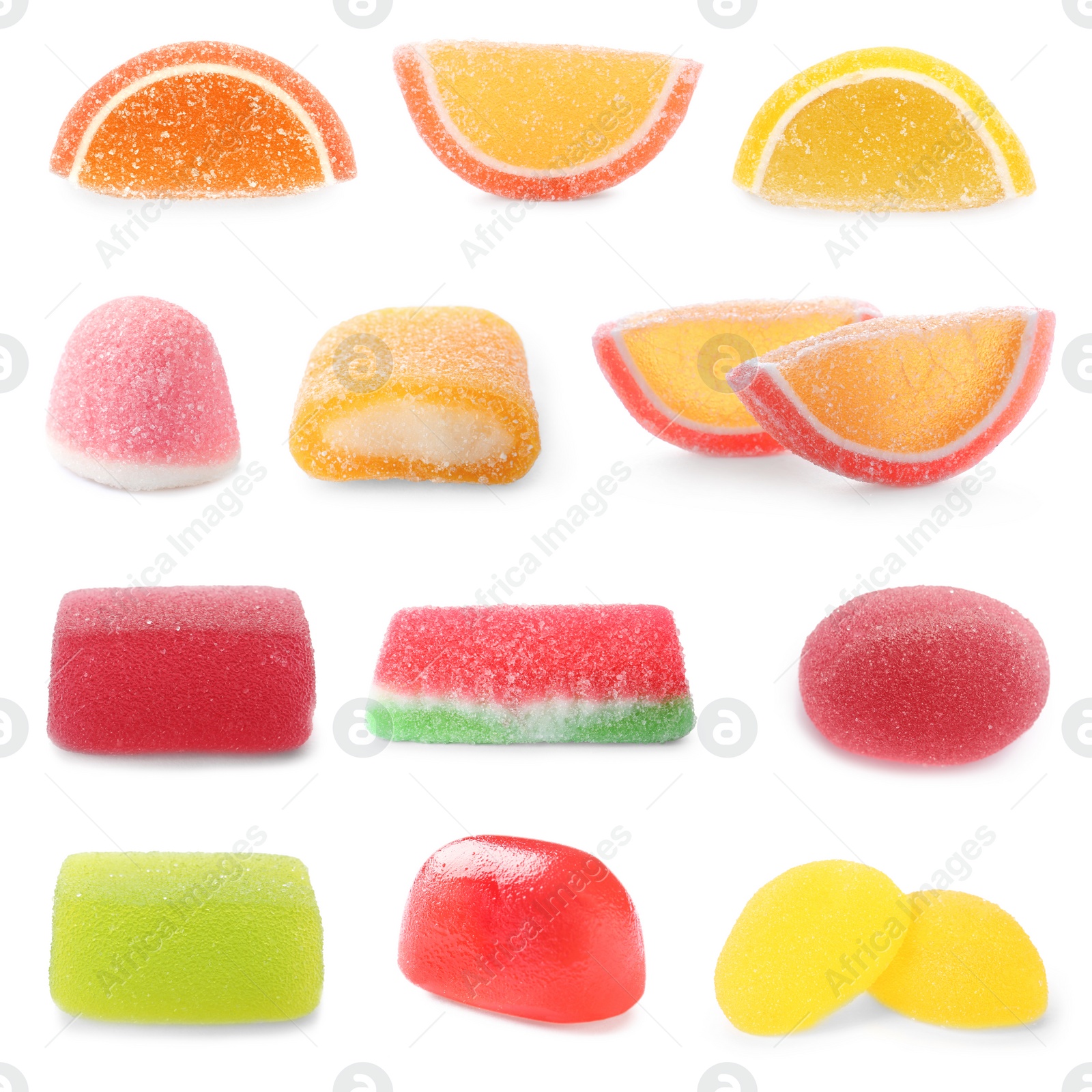 Image of Delicious jelly candies isolated on white, set