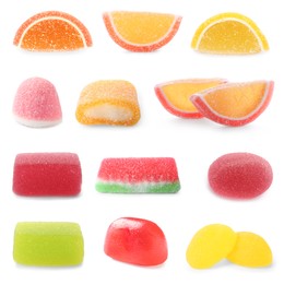 Image of Delicious jelly candies isolated on white, set