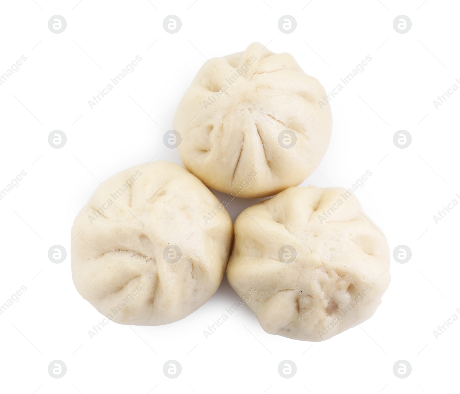 Photo of Delicious bao buns (baozi) isolated on white, top view