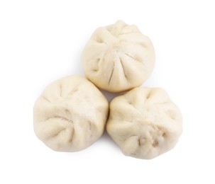 Delicious bao buns (baozi) isolated on white, top view