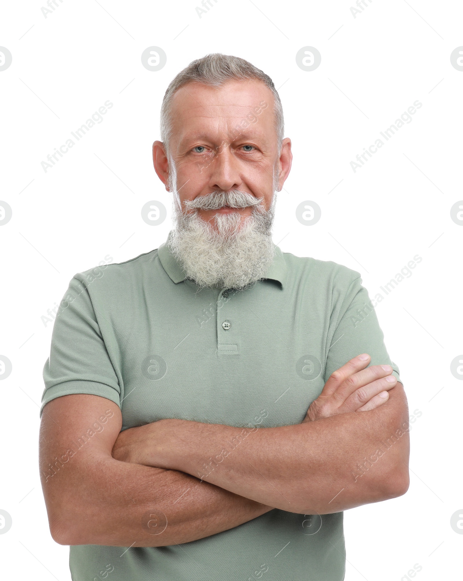 Photo of Portrait of handsome senior man on white background