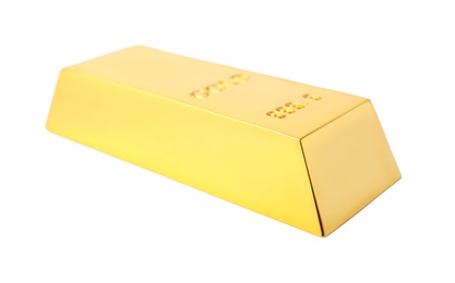 Precious shiny gold bar on white background