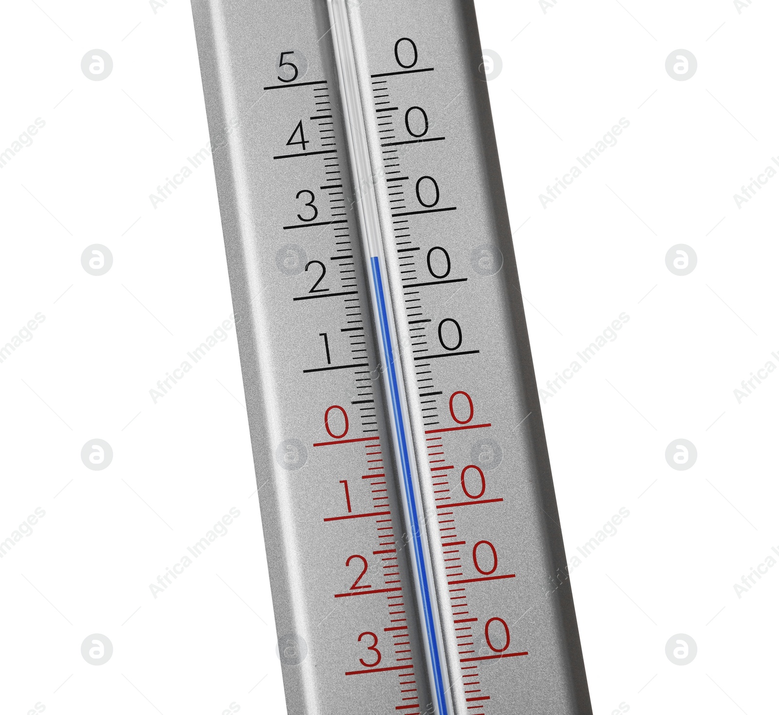 Photo of Modern grey weather thermometer on white background, closeup