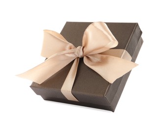 Photo of Beautiful gift box with ribbon and bow on white background