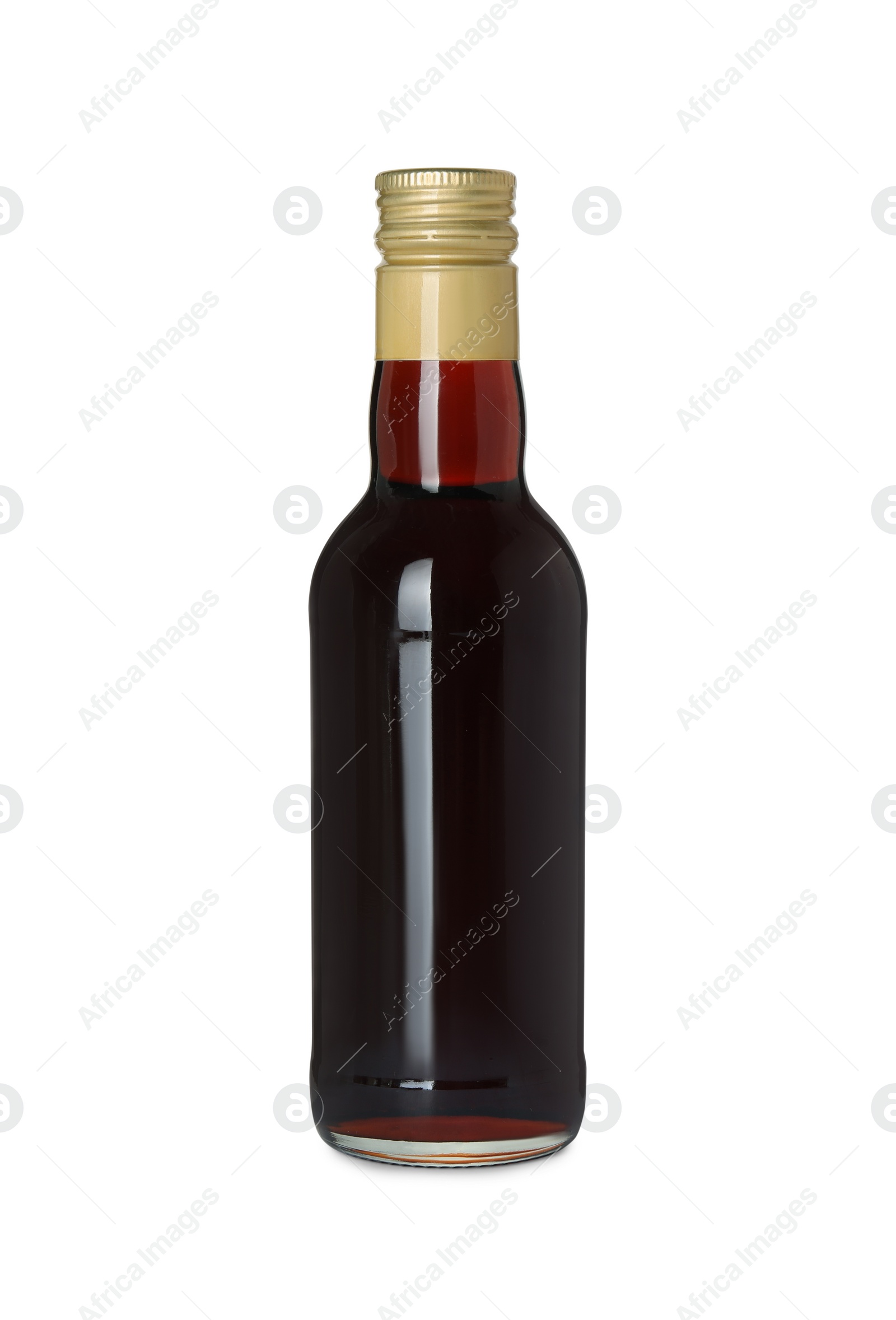 Photo of Bottle of delicious syrup for coffee isolated on white