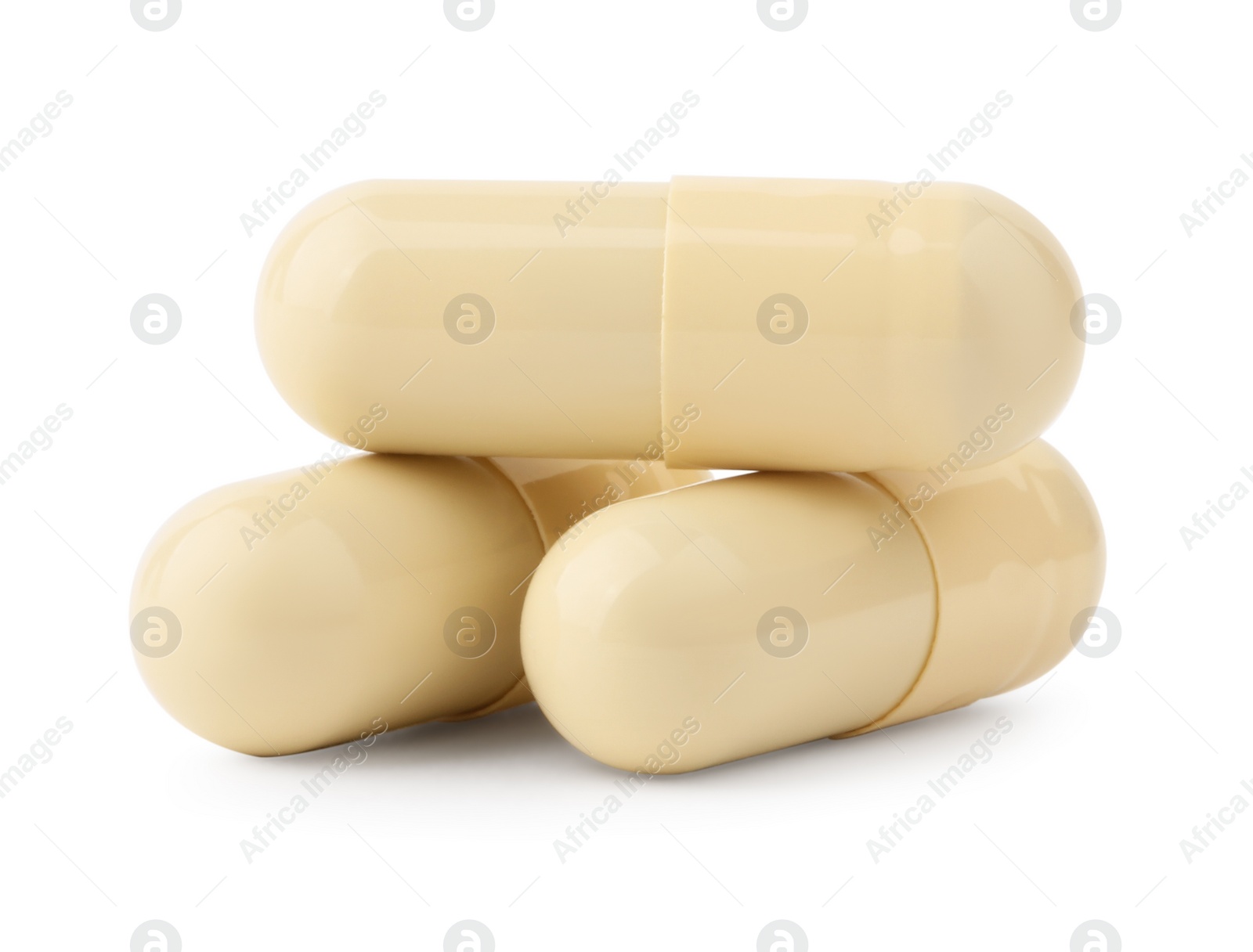 Photo of Vitamin capsules isolated on white. Health supplements