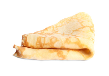 Photo of Folded fresh thin pancake isolated on white